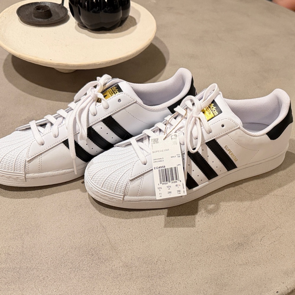 Adidas Men's White and Black Superstar Sneakers